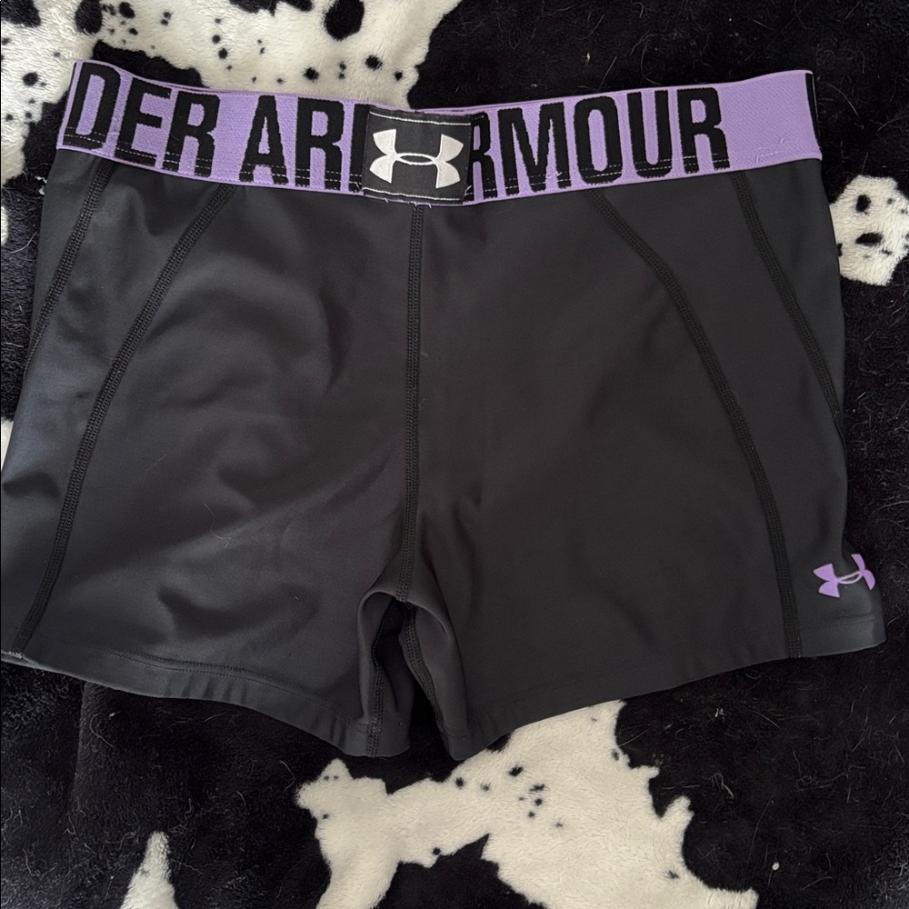 Under Armour Black Bike Shorts with Purple Waistband - Picture 3 of 4